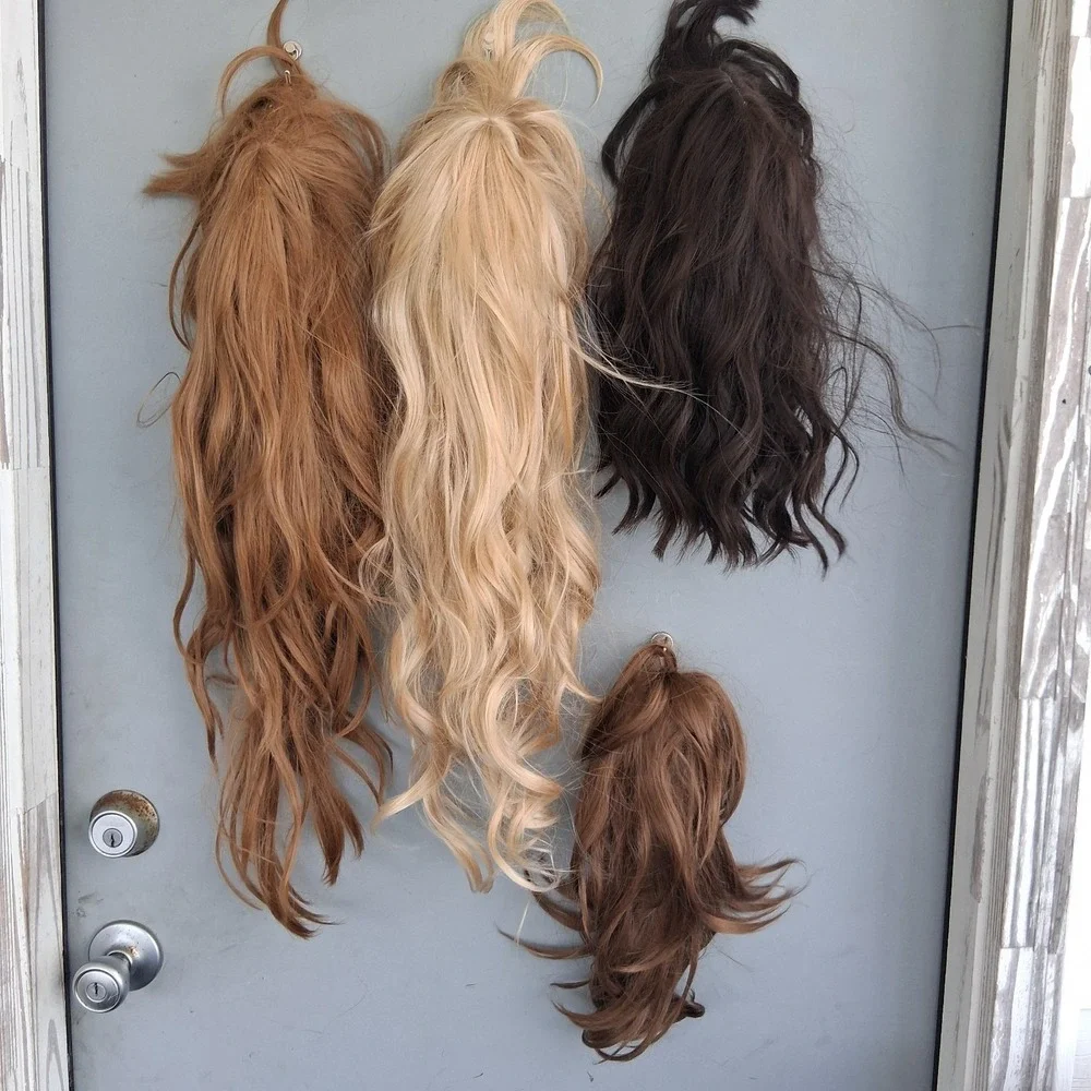 WIGS‎ Lot Of 3 With Bangs Blonde Redhead Brunette + Ponytail